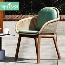 Creative outdoor furniture kettal rattan chair Solid wood foot restaurant Villa model room Nordic courtyard sofa rattan