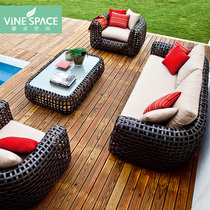 Nordic outdoor sofa furniture Terrace Living room Hotel leisure rattan chair Courtyard balcony Creative rattan coffee table combination