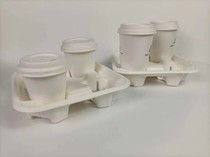 Environmentally friendly sugar cane pulp cup cup takeaway packaged coffee cup cup seat can degrade 2 cups of 4 cups tray