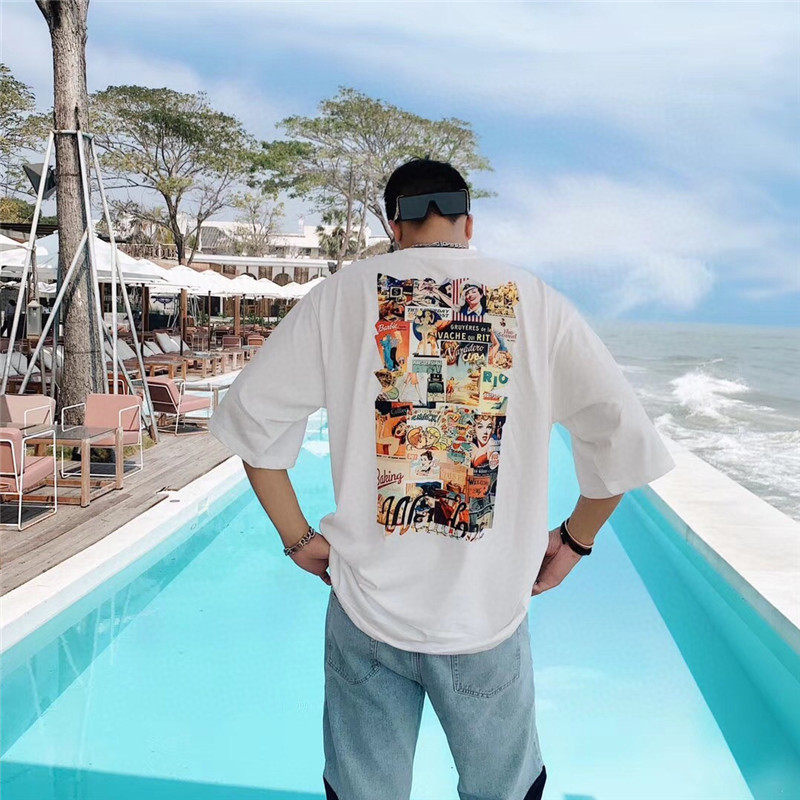 Ins wind welldone graffiti movie poster short-sleeved T-shirt men and women we11done loose boyfriend big T half-sleeved