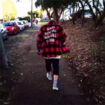Anti Social Club GD with the same black and red plaid shirt European and American autumn and winter net red mens and womens shirts assc