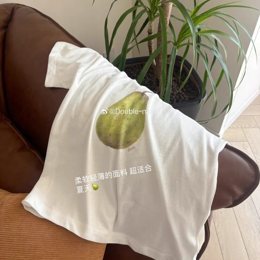 Корейская винтажная футболка Fletta с рисованным принтом груши свободного кроя с короткими рукавами