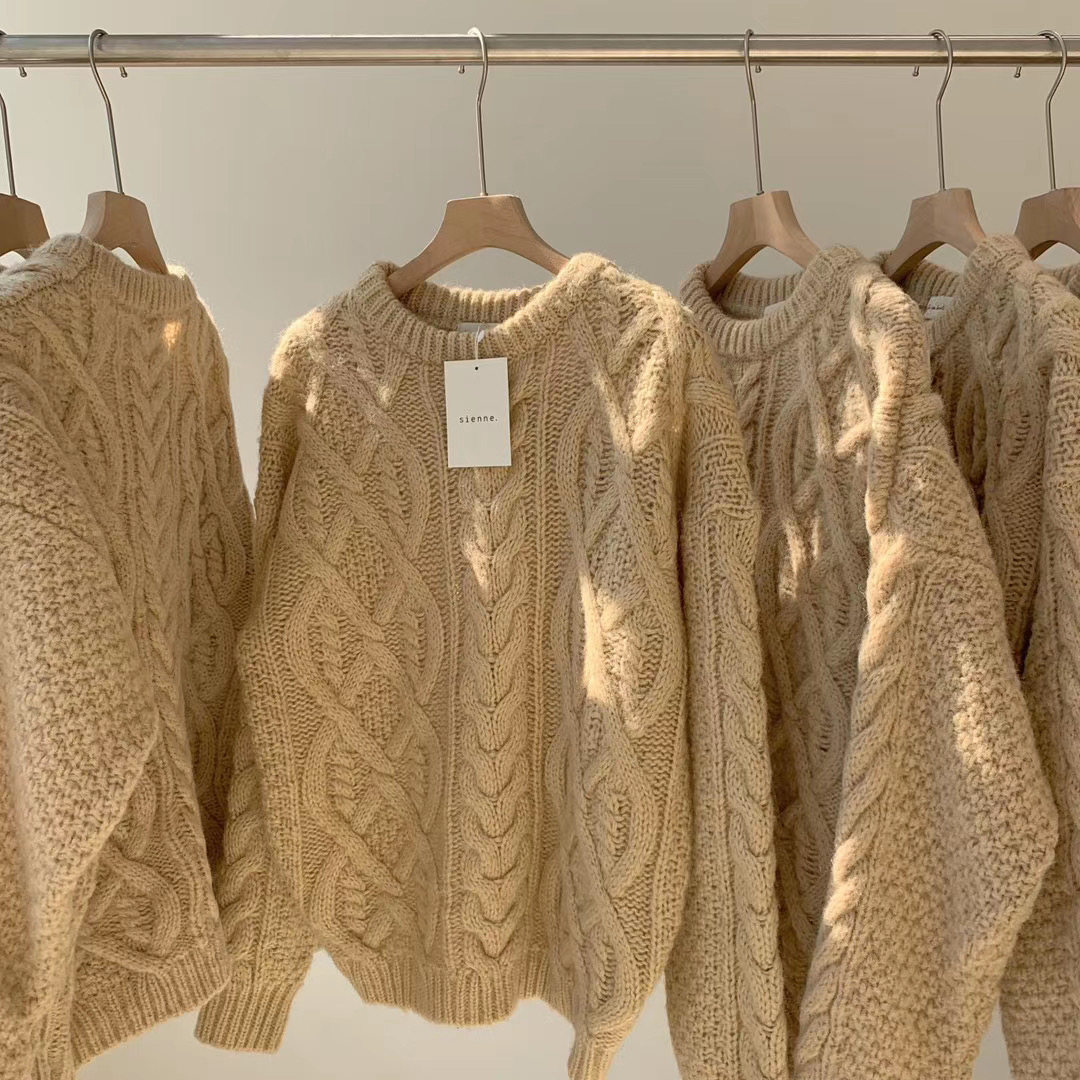 (back sheet) Korean vintage vintage 100 hitch a thick real wool set with a lazy twist of floral sweater.