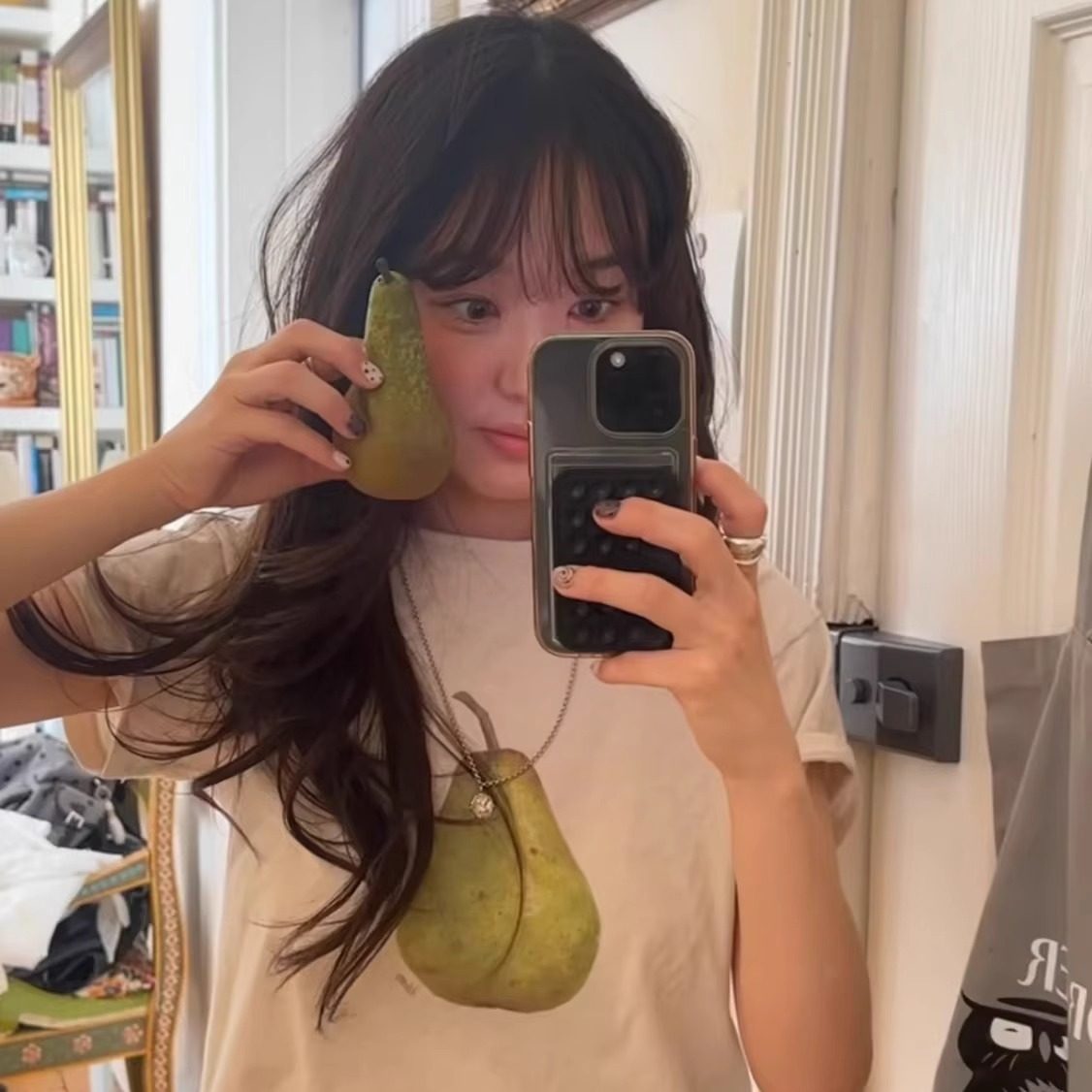 Корейская винтажная футболка Fletta с рисованным принтом груши свободного кроя с короткими рукавами