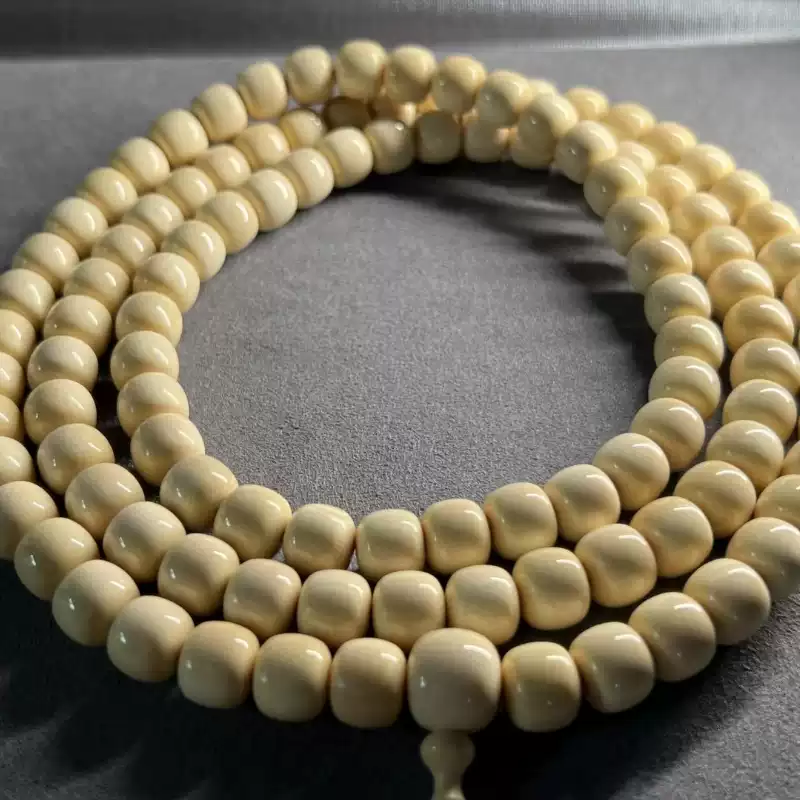 天然猛犸象牙108颗链子原色满纹果冻级手串冰料老型情侣念珠