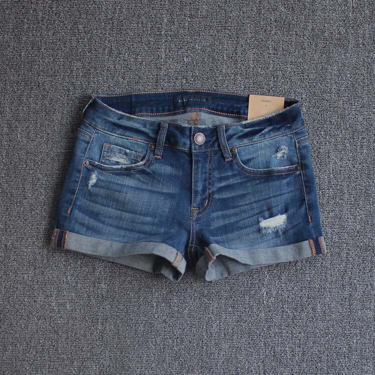 Txyc New Low-Waist Stretch Cotton Summer Women's Ripped Slim Fit Butt-Lifting Dark Blue Denim Shorts Hot Pants