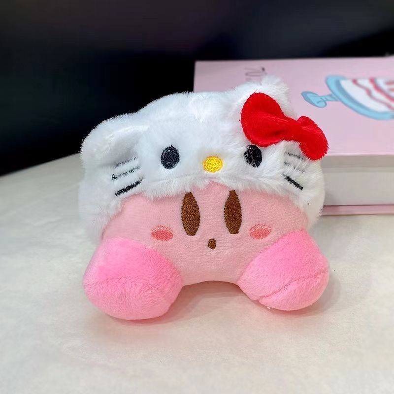 Cute Kirby Costume Hat Small Pendant Keychain Plush Toy Gift for Claw Machine