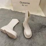 Martens, белые эксклюзивные короткие сапоги, высокие сапоги, ботинки, Гонконг, 2021 года, подходят для весны и осени, из натуральной кожи, средней длины