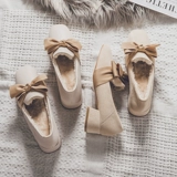 Утепленные туфли на каблуке с бантиком на каблуке, Гонконг, средний каблук, коллекция 2021 года, широкий устойчивый каблук, подходят для носки на улице, нескользящая подошва