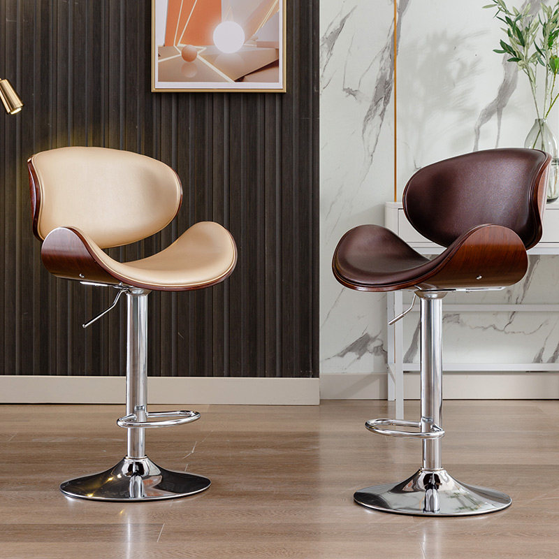 Eurostyle Solid Wood Lift Bar Chair Backrest Light Lavish Bar High Foot Chair Bar Stool Swivel Home minimalist High-foot stool