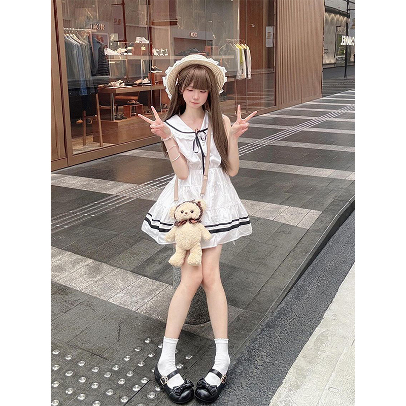 College Style White Navy Collar Sleeveless Dress for Women Summer 2026 New Design Waist Slimming Short Skirt College Style White Navy Collar Sleeveless Dress for Women Summer 2026 New Design Waist Slimming Short Skirt