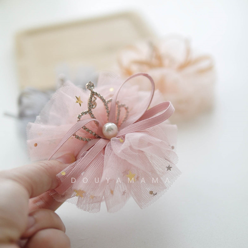 Han Edition Children Hair Accessories Baby Girl Baby Princess Birthday Net Yarn Crown Hair Clip Headwear Solid Hair Clip
