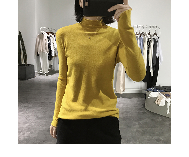 Áo len cổ cao bán nguyệt dành cho nữ mùa xuân và mùa thu mỏng phiên bản Hàn Quốc của áo sơ mi trơn mỏng màu trơn dài tay đơn giản áo len nữ tay lỡ