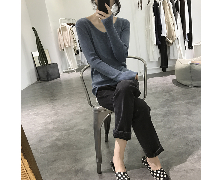 Áo len cổ chữ V mùa thu đông cho nữ thon gọn, co giãn màu cơ bản ao len