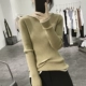 Dệt kim dệt kim nữ mùa xuân và mùa thu mỏng Slimning Đàn hồi tròn Hàn Quốc Màu cổ áo dài Áo thun cơ bản áo khoác len