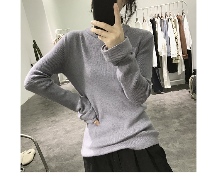Trumpet tay áo dệt kim Phụ nữ mùa thu / mùa đông cổ áo dài tay Hàn Quốc Slim Fit màu rắn cơ sở áo len áo len mongtoghi