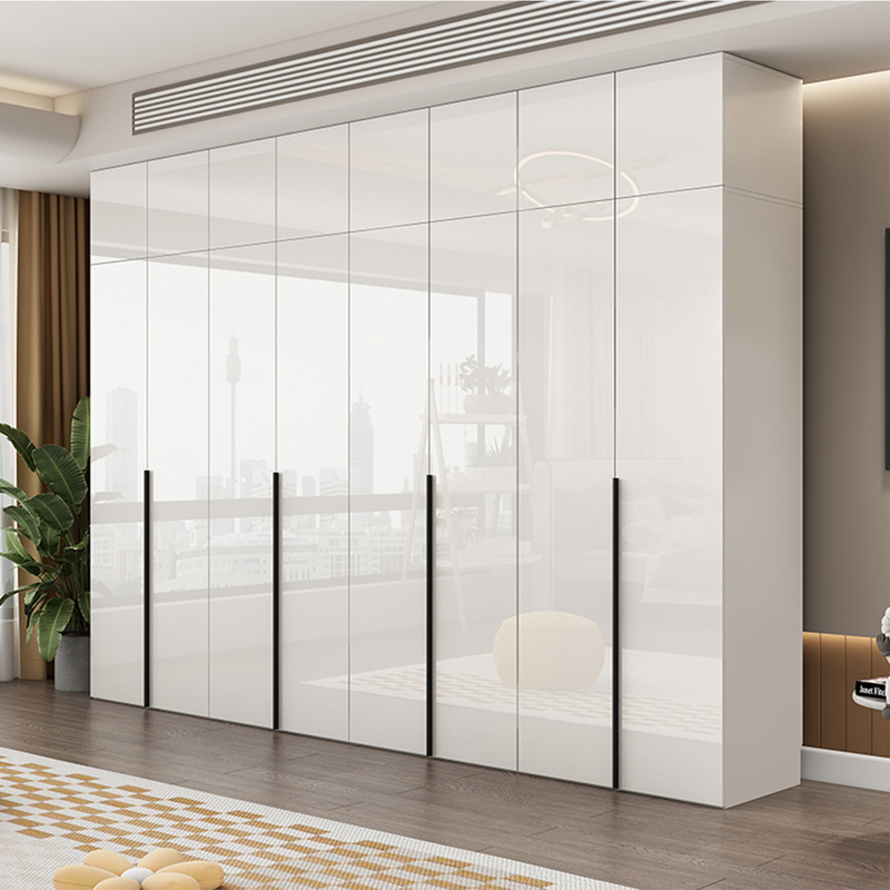 Modern Minimalist Bedroom Wardrobe, Dressing Room, Storage Cabinet Combination, Glossy Solid Wood Corner Hanging Clothes Finished Wardrobe