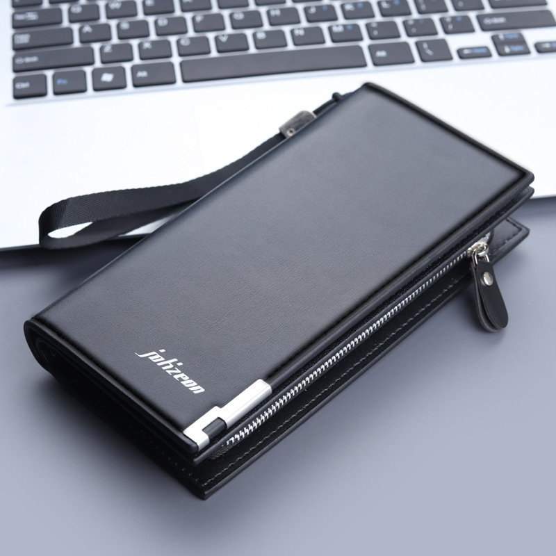 Men's Long Wallet Zipper Wallet Mobile Phone Bag Cow Leather Large Capacity Clutch Bag Multi-Functional Photo Card Holder
