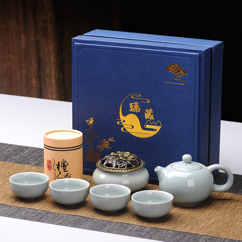 Ge kiln tea set one pot four cups incense kung fu tea set tea set incense set product art Douyin same style