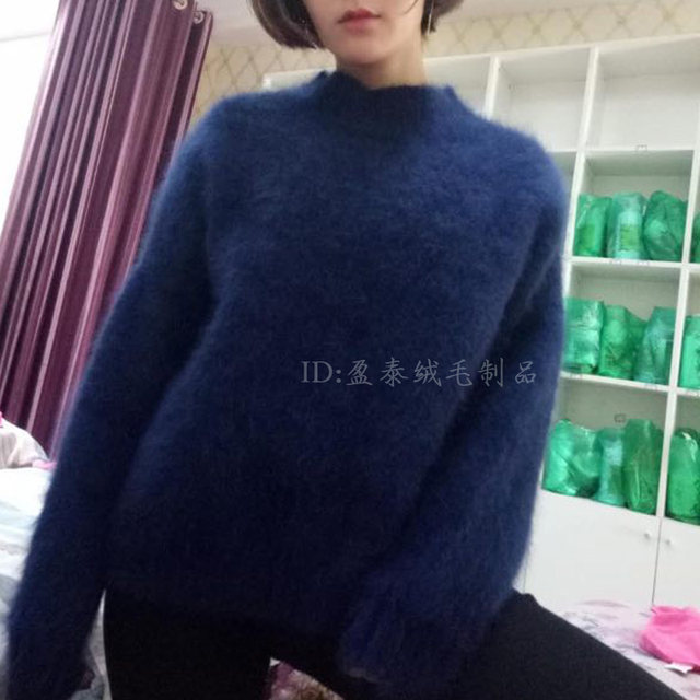 ດູໃບໄມ້ລົ່ນແລະລະດູຫນາວໃຫມ່ຜົມຍາວ mink sweater sweater ແມ່ຍິງ knitted sweater ວ່າງຄໍເຄິ່ງສູງຮອບ mink sweater thickened ນອກໃສ່ສັ້ນ