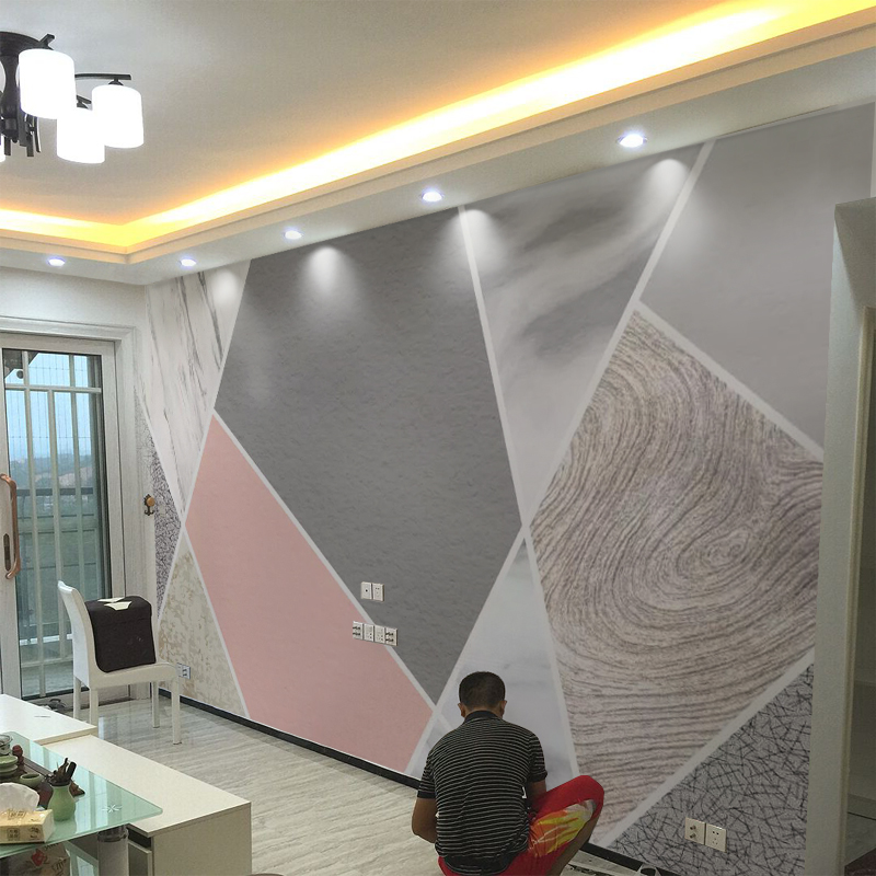 Bắc Âu TV tường giấy đơn giản hiện đại giả đá cẩm thạch hình học bức tranh tường phòng khách phòng ngủ video tường bao - TV tivi samsung tu8500