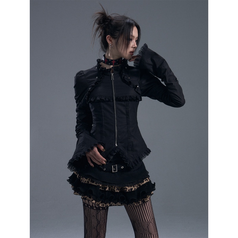 Lost after Garden Dark Gothic Retro Lace-Up Flared Sleeve Slim-Fit Waist-Cinching Shirt Top for Women Lost after Garden Dark Gothic Retro Lace-Up Flared Sleeve Slim-Fit Waist-Cinching Shirt Top for Women