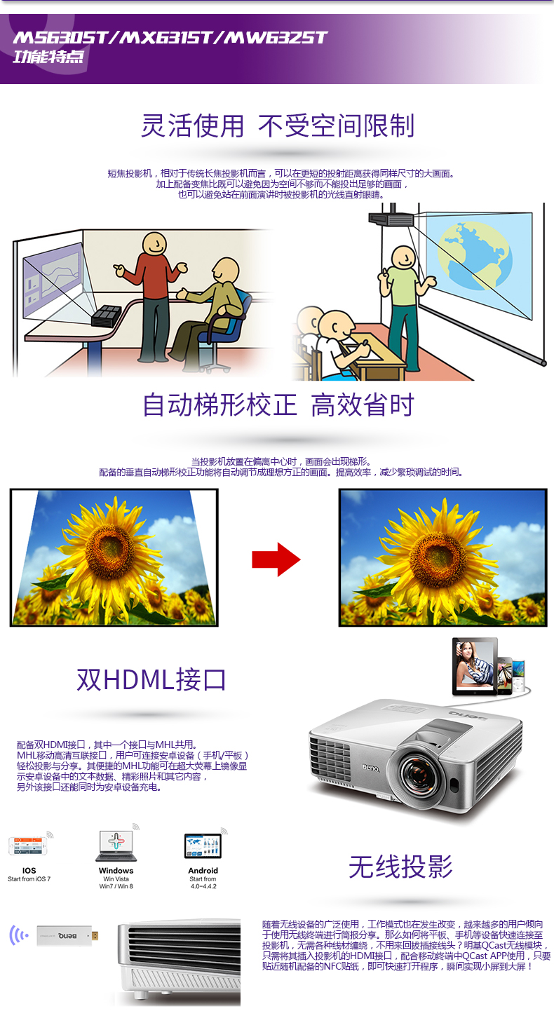 Máy chiếu siêu ngắn Benq BenQ Máy chiếu siêu rộng MW632ST Máy chiếu HD gia đình Blu-ray 3D HD máy chiếu tiêu cự ngắn không dây WiFi đầu tư trực tiếp ban ngày 4K - Máy chiếu