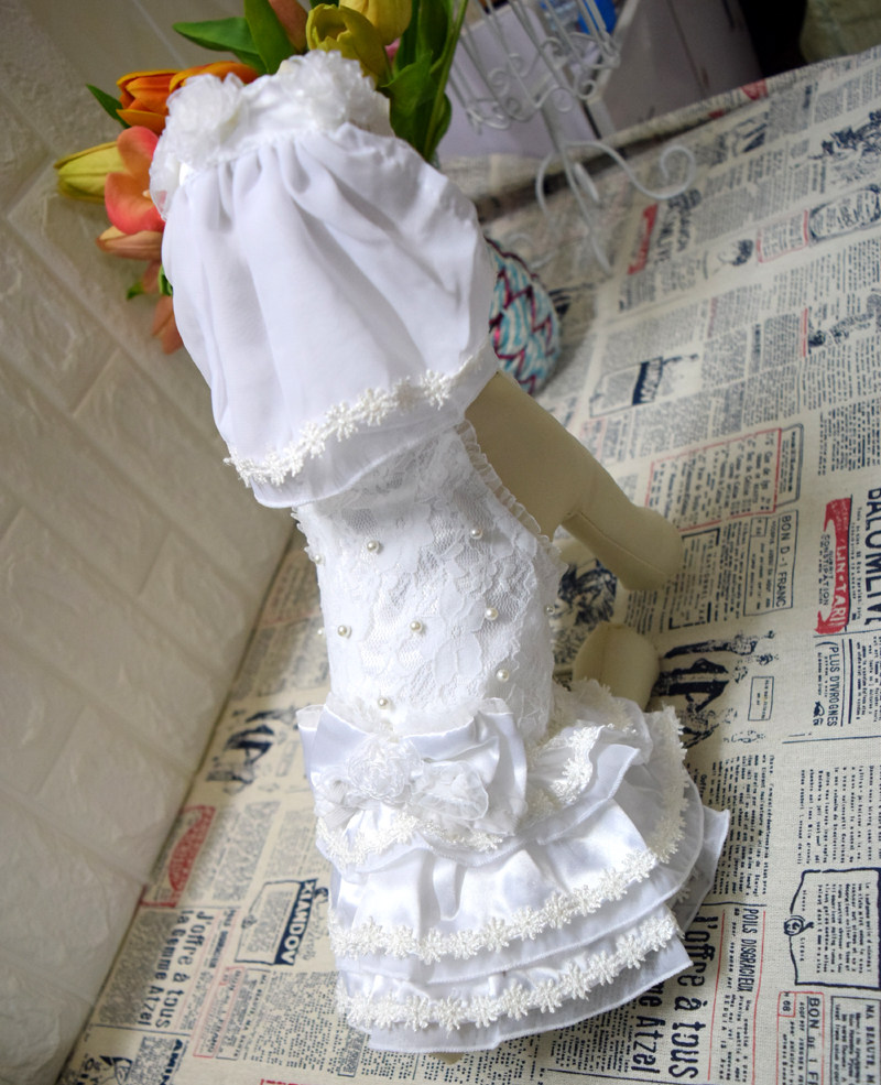 Teddy Bichon Dog wedding dress skirt princess with veil Xia Bomei breathable lace skirt dress