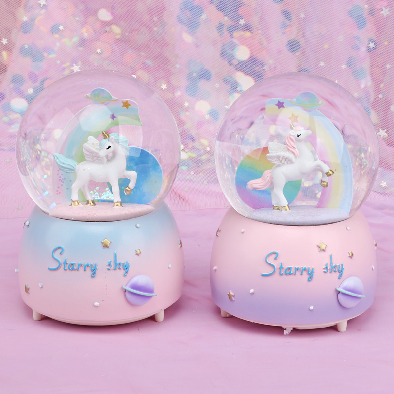 Graduate Unicorn Automatically Fluttered Snow Crystal Sphere Lights Music Box Birthday Gift