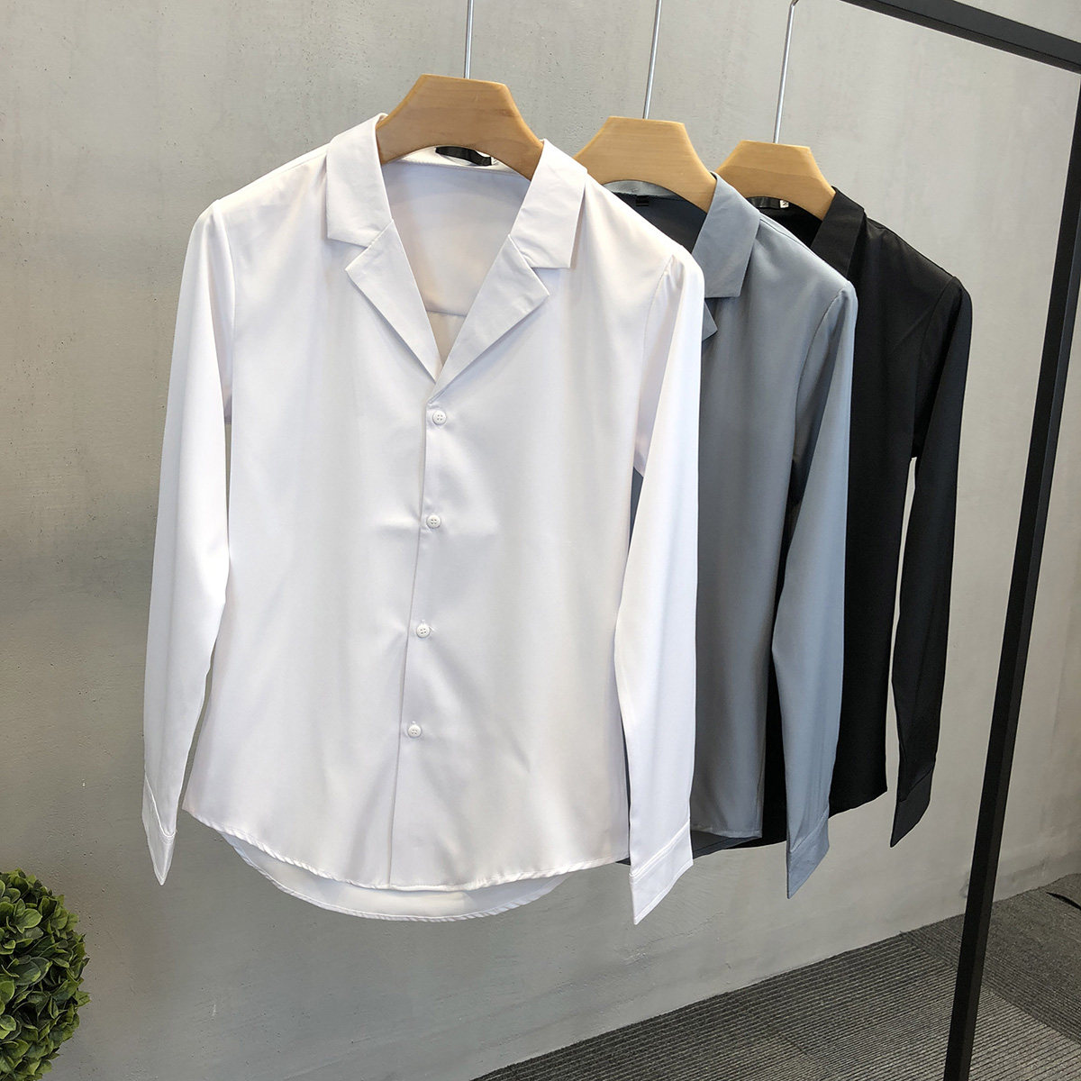New white ice-wire shirt male long sleeve Korean Feng Cuban coat coat style trend shirt men casual coat