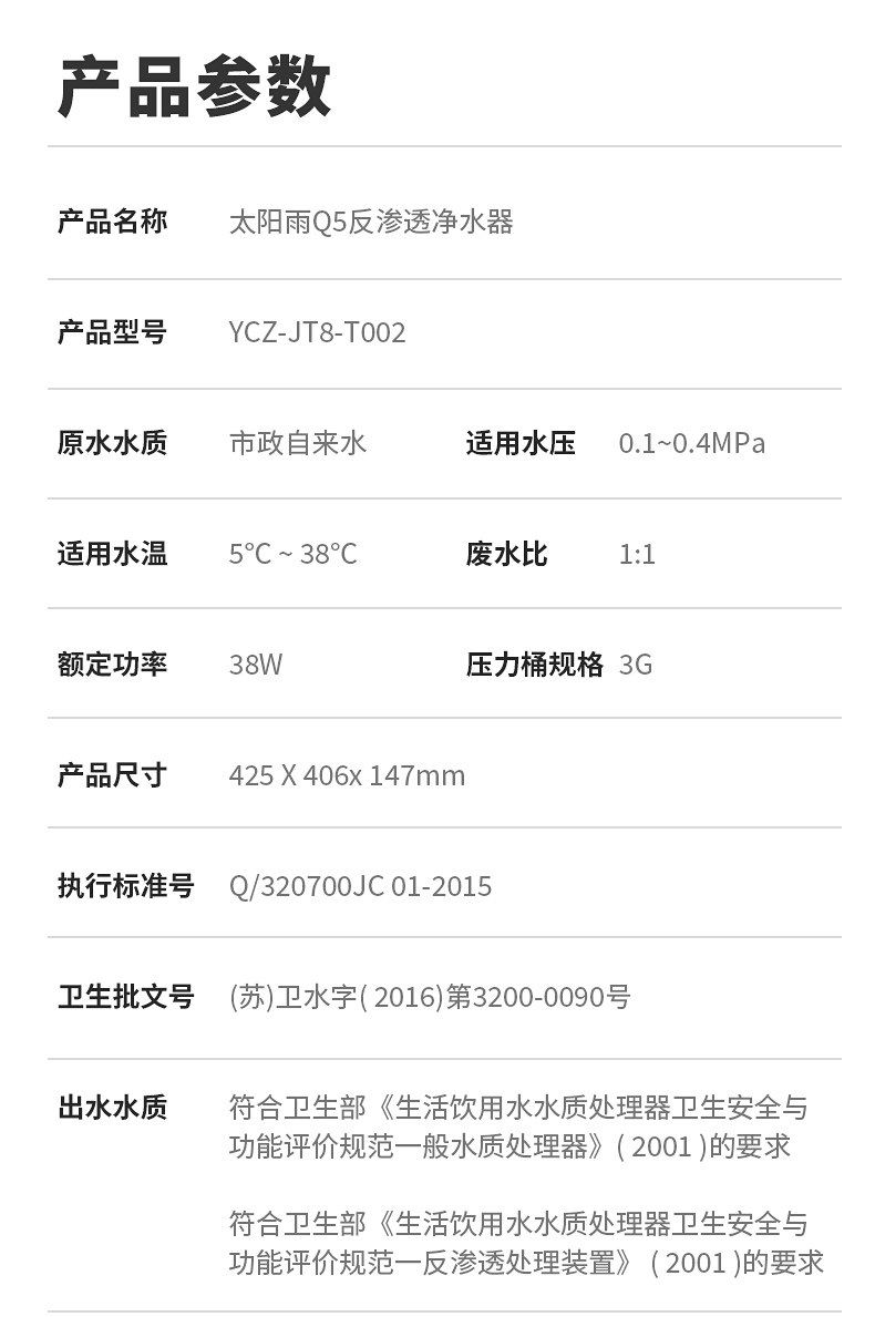 上市公司 太阳雨 Q5 反渗透净水器 RO膜+超滤 废水比1:1 图25
