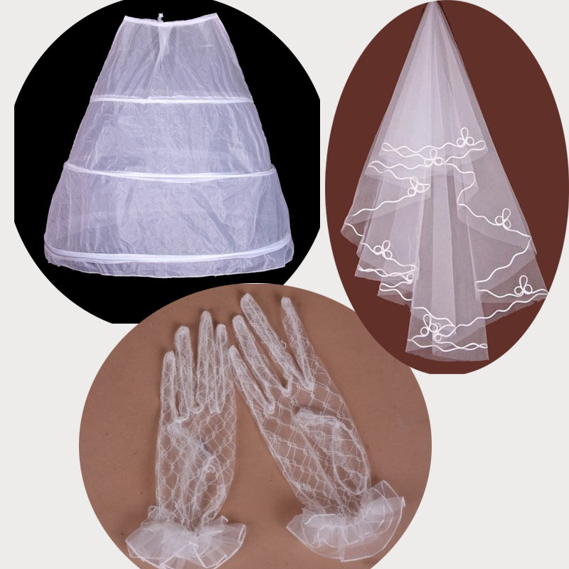 Bridal wedding accessories three-piece set (skirt support veil gloves)Wedding dress photography wedding gifts 3 pieces
