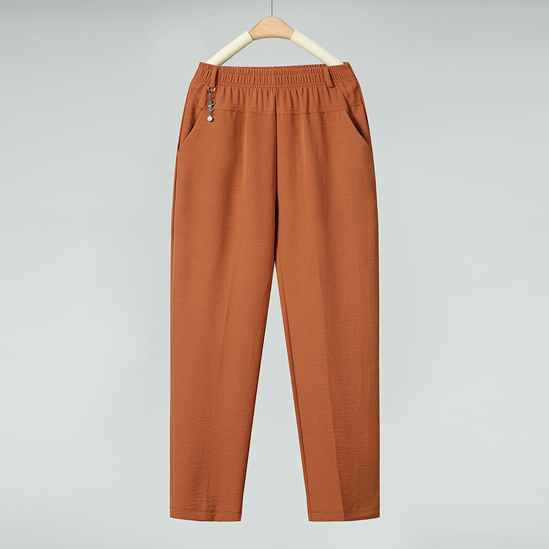 Mom's Pants Summer Thin Nine-Point Pants High-Waist Elastic Straight Middle-Aged and Elderly Bubble Cotton Loose Mother-In-Law Women's Pants