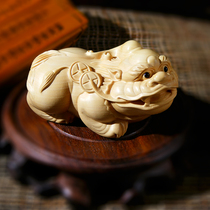 Boxwood carving brave pieces copper coins play ornaments solid wood handicrafts yellow gifts car home decoration