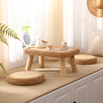 Solid wood rattan bay window small coffee table Japanese style window sill small table kang table low table woven tatami table B&B floor table