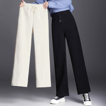 Extra-large code light core suede slim width leg pants female spring autumn loose weight mm200 catty chenille straight drum female pants