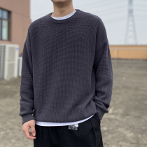 Lazy texture cotton waffle jacquard autumn winter mens fashion pullover sweater tide 4259