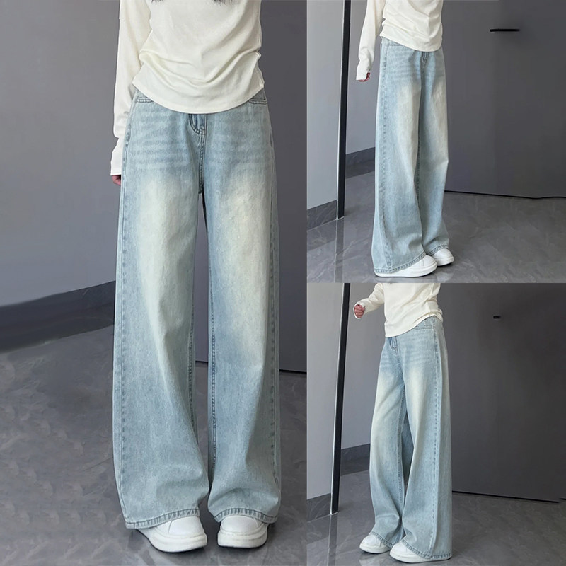 Blue Wide-Leg Jeans for Women, New Autumn Style, Petite, Drapey, Versatile, Slimming, High-Waisted, Straight-Leg Pants, Trendy Long Pants Blue Wide-Leg Jeans for Women, New Autumn Style, Petite, Drapey, Versatile, Slimming, High-Waisted, Straight-Leg Pants, Trendy Long Pants