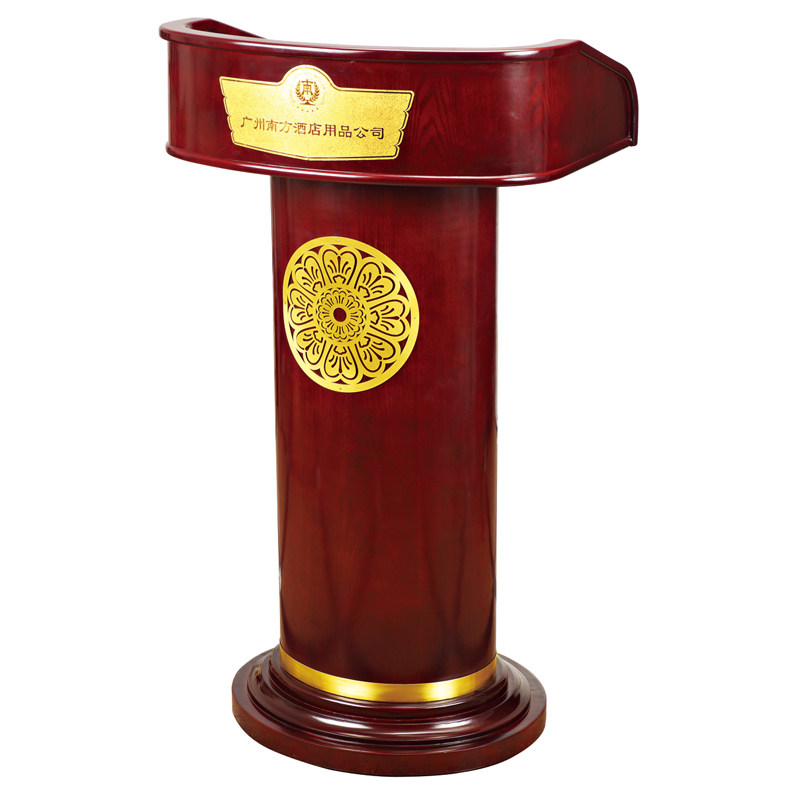Eurostyle Solid Wood Lecture Desk Hotel Round Reception Desk Red Wood Color Custom Speaking Desk Campus Podium