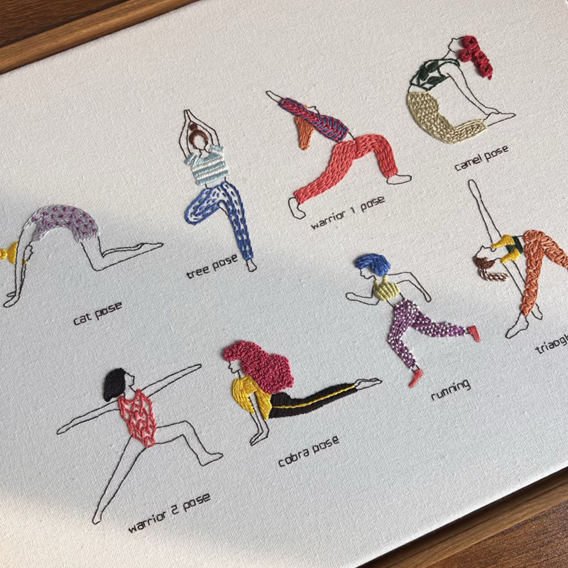 Yoga Character Embroidery Photo Frame Handmade LAOSHU Material Kit DIY Large Photo Frame Hanging Picture Gift for Friend's Birthday