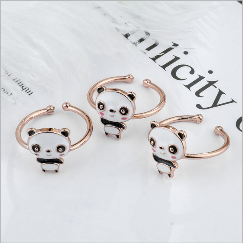 Creative Panda Water Drill double drilling ring finger girl ring pop fashion ornament to send friends Sichuan Chengdu souvenirs