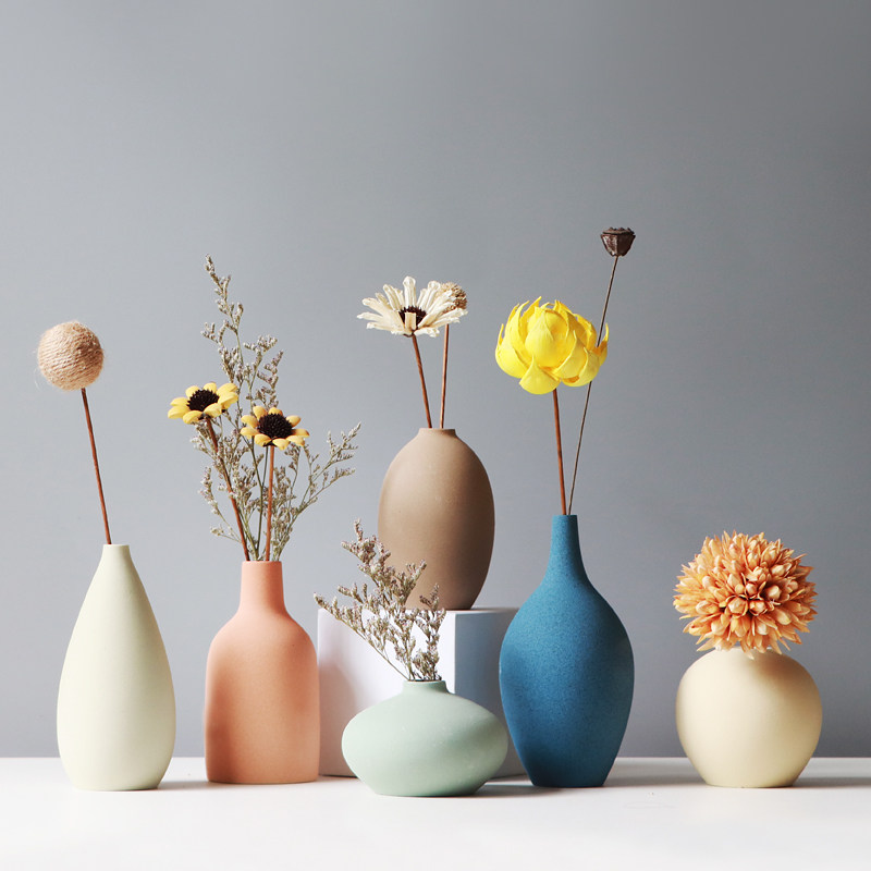 Scandinavian Morandi Color Vase – Ceramic Dried Flower Vase Insert, Minimalist Tabletop Ornament for Living Room, Bedroom or Shelf