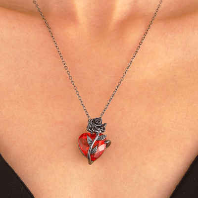 Rose necklace gothic dark rose heart necklace retro special y2k mysterious flower sweater chain