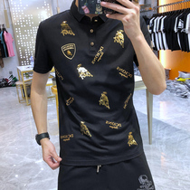 European station 2021 summer New Tide brand big gold cow badge hot drill slim polo shirt European short sleeve T-shirt men