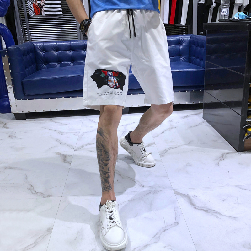 European station 2020 summer men's new trendy brand solid color personality printing all-match trend casual shorts beach pants