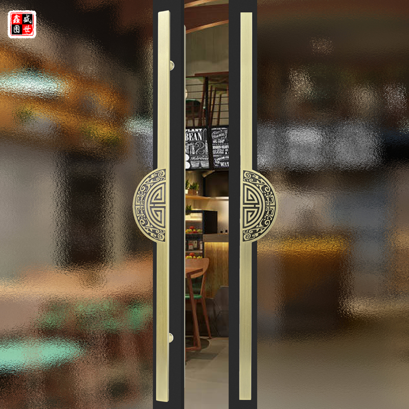 New Chinese wooden door handle box push and pull glass door handheld hotel villa double open door solid hand