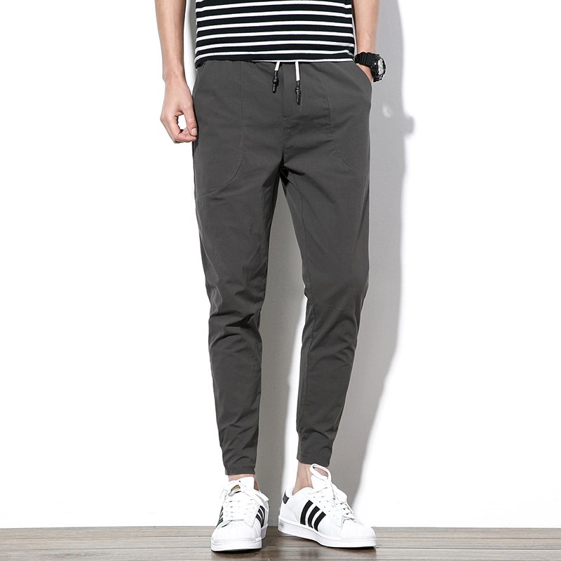 Trendy new men's summer thin section slim fit all-match solid color cigarette pants new Japanese trend harem nine-point pants