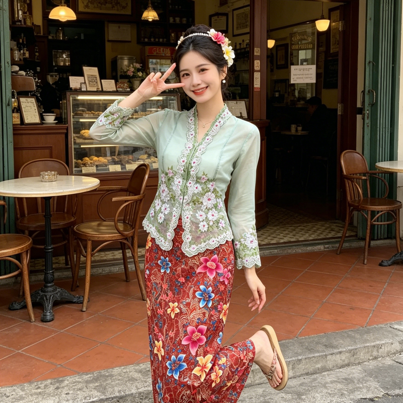 Little Nyonya Juxiang Xiao Yan Style Embroidered Lace Floral Vintage V-Neck Slim Thin Sheer Blouse Top for Women Little Nyonya Juxiang Xiao Yan Style Embroidered Lace Floral Vintage V-Neck Slim Thin Sheer Blouse Top for Women
