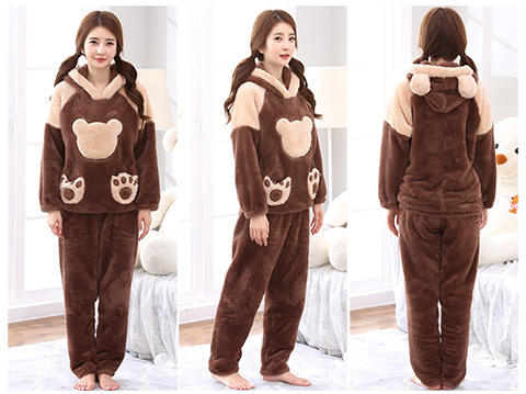 Mùa thu và mùa đông san hô nhung dày đôi đồ ngủ phụ nữ dài tay chất béo mm cộng với phân bón XL nam phục vụ nhà phù hợp 200 kg bộ đồ dễ thương cho nam nữ