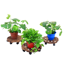 Wheeled tray mobile flower stand solid wood indoor bonsai stand flower tray carbonized anti-corrosion wood flower pot stand universal wheel base